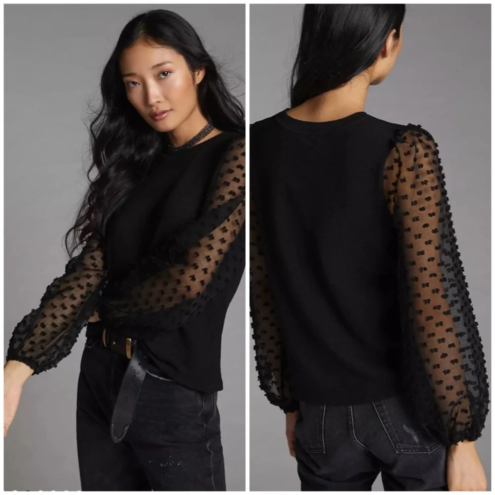 Maeve black textured sleeve top